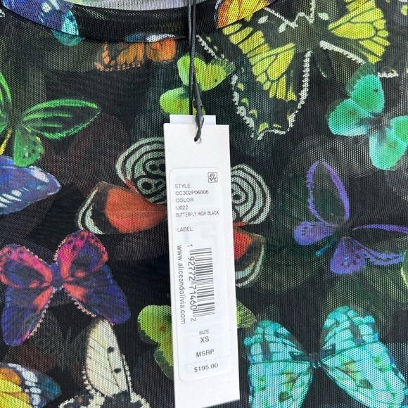 Alice + Olivia Delaina Butterfly Mesh Crop Top Butterfly High Black - Picture 9 of 12